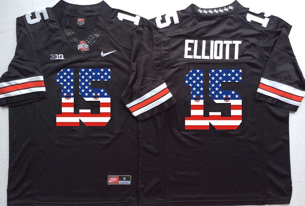 Ohio State Buckeyes #15 Ezekiel Elliott Black USA Flag College Stitched Jersey